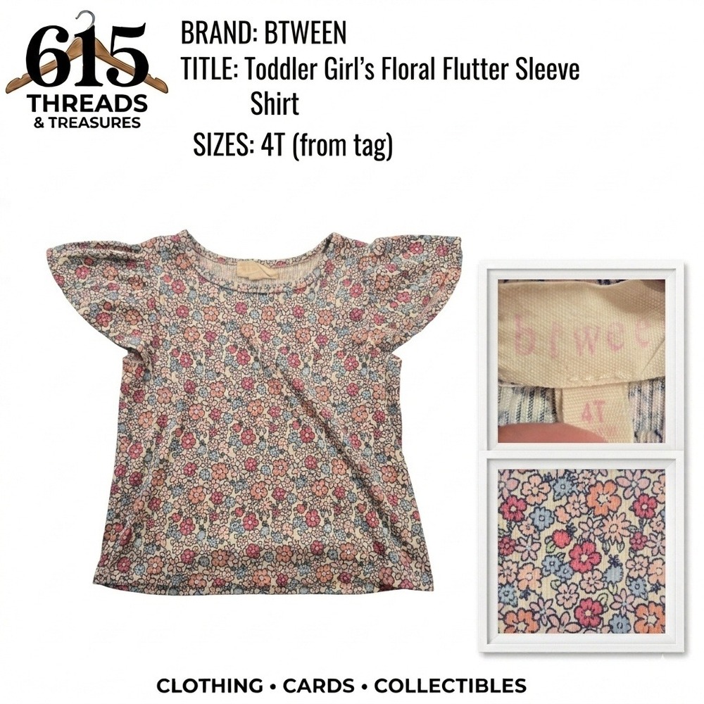 Btween Toddler Girls Floral Flutter Sleeve Shirt Pink Blue Orange Size 4T